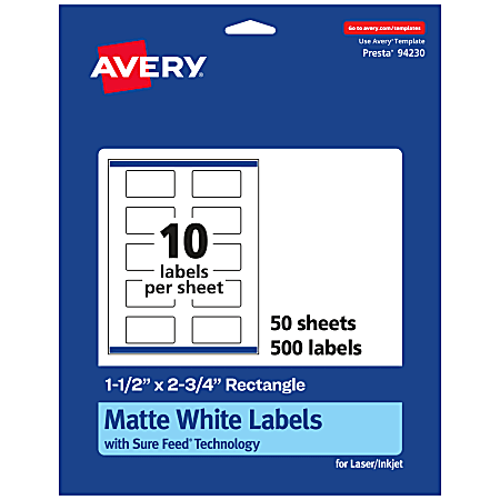 Avery® Permanent Labels With Sure Feed®, 94230-WMP50, Rectangle,