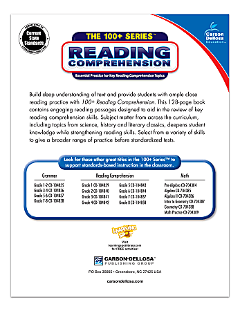 Carson Dellosa 100 Series Reading Comprehension Workbooks Grade 5 ...