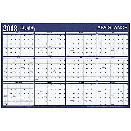 AT-A-GLANCE® Erasable/Reversible Wall Planner, 36" x 24", Blue/Red Ink, January-December 2018 (A102-18)