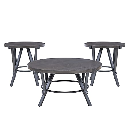 Powell Lizum 3-Piece Table Set, Oak/Dark Gray