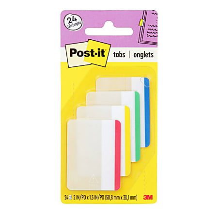 Post-It Durable File Tabs, Solid, Assorted Primary Colors, 3 x 1.5 - 24 count