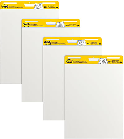 Post-it® Super Sticky Easel Pads, 25" x 30", 4 Pads, 30 Sheets/Pad, Back to School Supplies for Classrooms, White