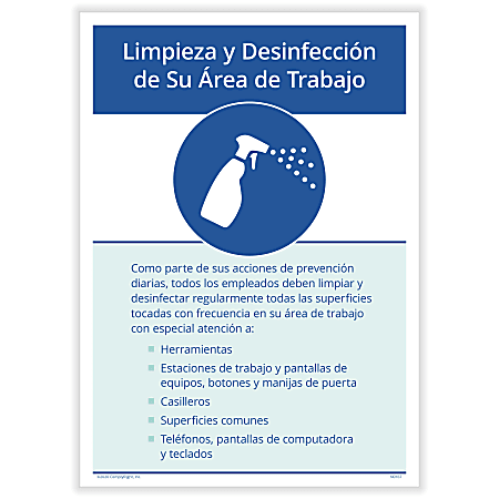 ComplyRight™ Corona Virus And Health Safety Poster, Employee Clean And Disinfect Your Work Area, Spanish, 10" x 14"