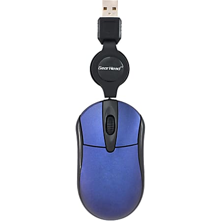 Gear Head Retractable Optical Wheel Mouse - Optical - Cable - Blue, Black - USB - 800 dpi - Scroll Wheel - 2 Button(s)