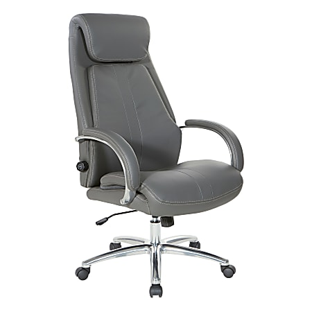 Office Star™ Pro-Line II™ Bonded Leather High-Back Deluxe Executive Chair, Gray/Chrome