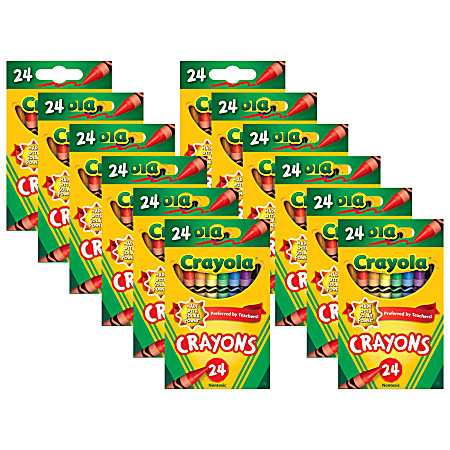 Crayola Crayons, Regular Size, Assorted Colors, 24 Crayons Per Box, Set Of 12 Boxes