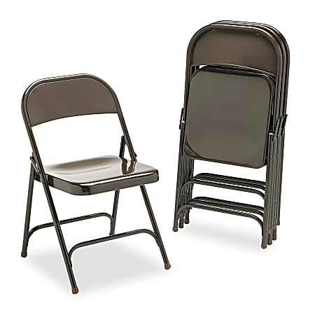 Virco® Metal Folding Chair, Mocha, Set Of 4