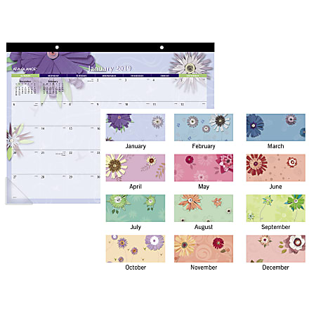 AT-A-GLANCE® Paper Flowers Monthly Desk Pad Calendar, 21 3/4" x 17", January to December 2019