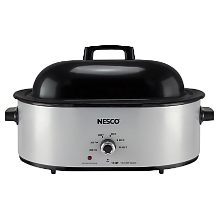 Nesco® 18 Qt 1450W Portable Roaster With Porcelain Cookwell, Silver