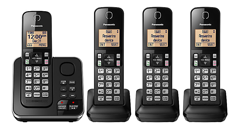 Panasonic® 4-Handset Single-Line DECT 6.0 Phone With Answering Machine, KX-TGC364B
