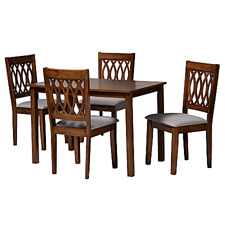 Baxton Studio Florencia Modern 5-Piece Dining Set, 29-3/16”H x 43-5/16”W x 27-9/16”D, Gray/Walnut Brown