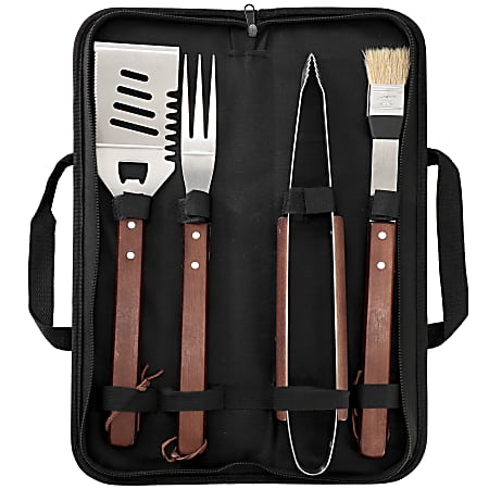 Gibson Home Barbecue Basics 5-Piece Stainless Steel BBQ Tool Set With Wood Handles, Silver
