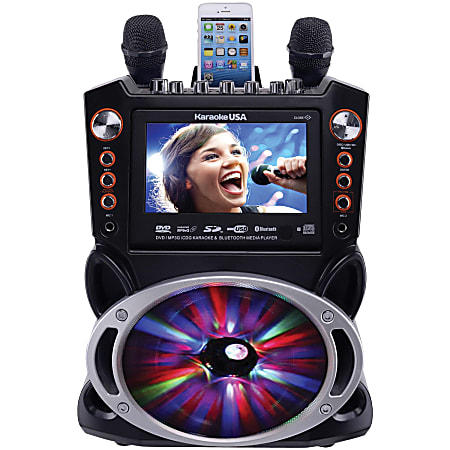 Karaoke USA GF946 Bluetooth Karaoke Machine With Synchronized LEDs, 10”H x 13”W x 17-13/16”D, Black
