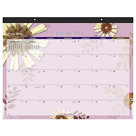 2025 AT-A-GLANCE® Paper Monthly Desk Pad, 21-3/4" x 17", Flowers, January To December