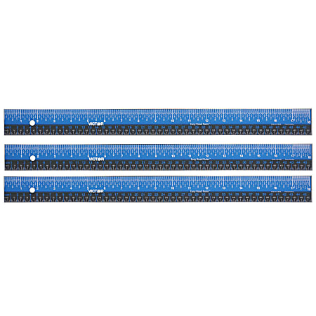 Victor Easy Read Ruler, Stainless Steel, Blue/Black, 18", Pack Of 3