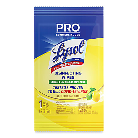 Lysol® Professional Disinfecting Wipe Packets, Lemon And Lime Blossom, 6” x 7”, Carton Of 300 Packets