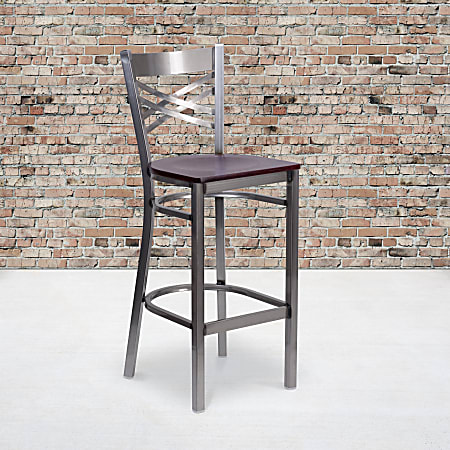 Flash Furniture Metal/Wood Restaurant Barstool With X Back, Mahogany/Clear Coated