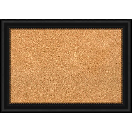 Amanti Art Non-Magnetic Cork Bulletin Board, 28" x 20", Natural, Manhattan Black Plastic Frame