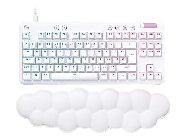 Logitech G713 Wired Gaming Keyboard, Clicky Switches (GX Blue), and Keyboard Palm Rest, White Mist - Keyboard - tenkeyless - backlit - USB - key switch: GX Blue Clicky