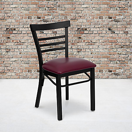 Flash Furniture 3-Slat Ladder Back Metal/Vinyl Restaurant Chair, Burgundy/Black