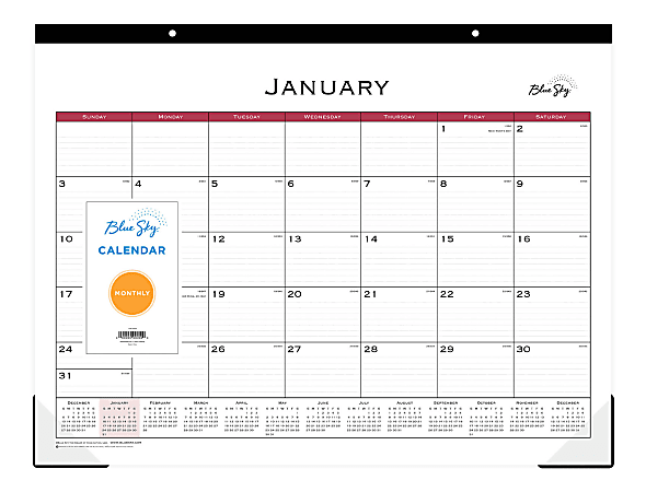 Blue Sky™ Monthly Desk Pad Calendar, 22" x 17", Classic Red, January to December 2021, 111294