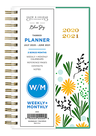 Blue Sky Snow And Graham Frosted Weekly/Monthly Planner, 3-5/8" x 6-1/8", Multicolor, July 2020 To June 2021, 120903