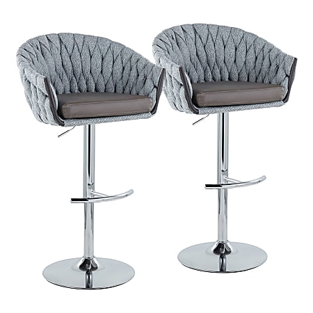 LumiSource Braided Matisse Adjustable Bar Stools, Blue/Gray/Chrome, Set Of 2 Stools