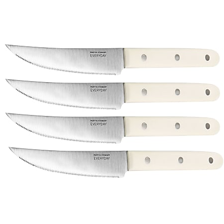 Martha Stewart Everyday 4-Piece Stainless Steel Steak Knife Set, 4-1/2", White