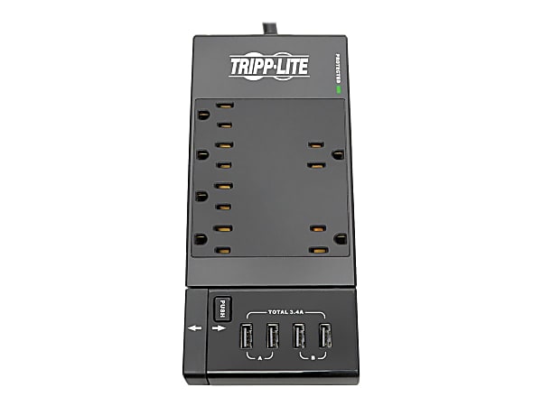 Tripp Lite 6-Outlet Surge Protector Power Strip, 4 USB Ports, 6 ft. Cord, 1080 Joules, Diagnostic LED, Black Housing - Surge protector - AC 120 V - 1800 Watt - output connectors: 6 - 6 ft cord - black