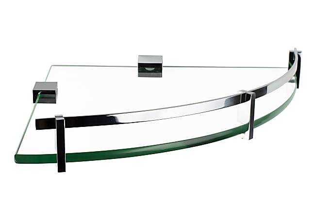 Mount-It! MI-824A Corner Glass Shelf With Chrome Rail, 4" x 9-13/16"