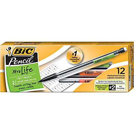 BIC Mechanical Pencils, Xtra Life, 0.7 mm, Black Barrel, Pack Of 12