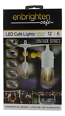 Enbrighten Vintage LED Café Lights, 12', Indoor/Outdoor, White Cord/White Lights