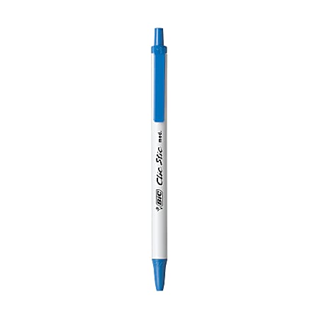 BIC Clic Stic Retractable Ballpoint Pens Medium Point 1.0 mm White Barrel Blue Ink Pack Of 12 ODP Business Solutions