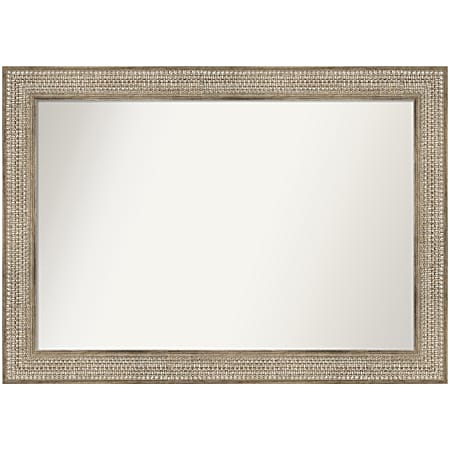 Amanti Art Non-Beveled Rectangle Wood Framed Bathroom Wall Mirror, 30” x 42”, Trellis Silver