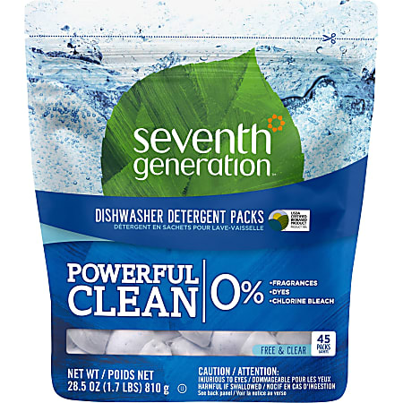 Seventh Generation Dishwasher Detergent - Free & Clear Scent - 45 / Packet - 360 / Carton - Clear