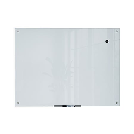 Frameless Magnetic Glass Marker Board, 48 x 36, White Surface
