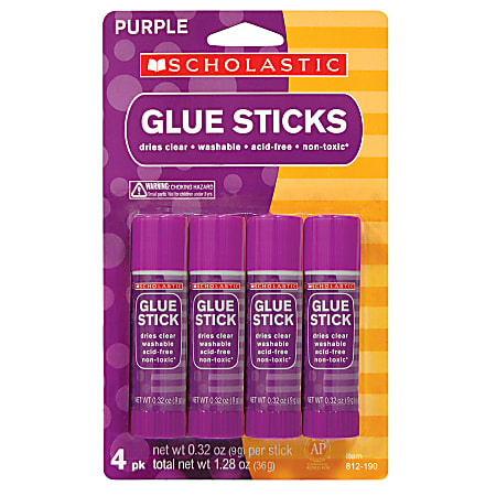 Scholastic Glue Sticks, 0.32 Oz., Purple, Pack Of 4