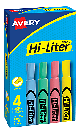 Avery® Hi-Liter® Desk-Style Highlighters, Assorted Colors, Box Of 4