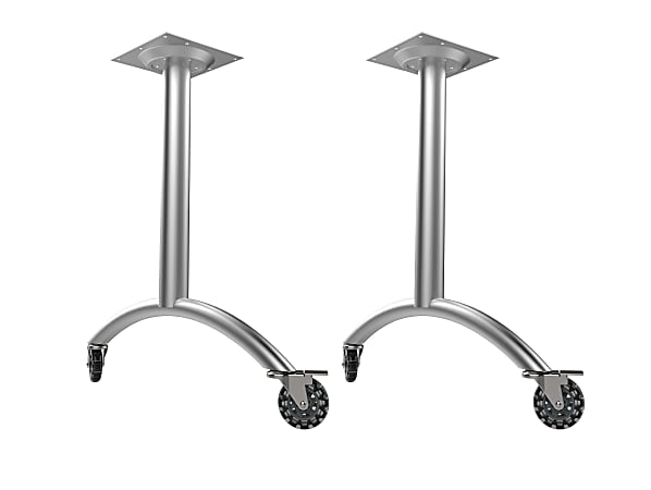 WorkPro® Flex Collection Steel Arc Legs, Lockable Casters, Silver, Set Of 2 Legs