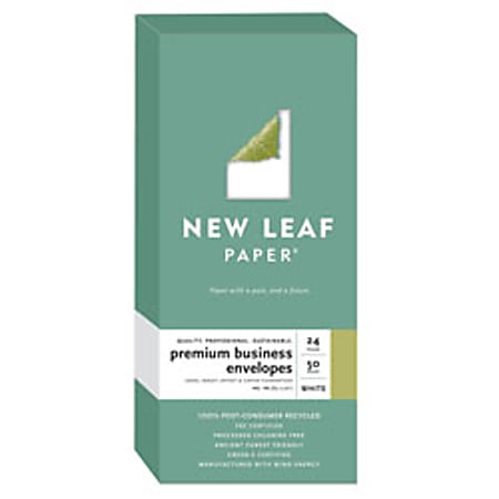 New Leaf® Premium Business Envelopes, #10 Size (4 1/8" x 9 1/2"), 100% Recycled, White, Box Of 50