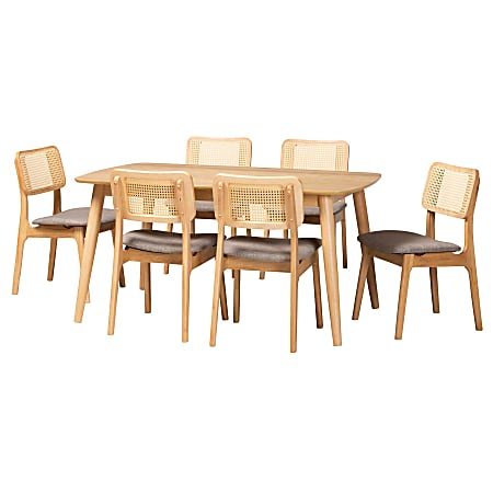 Baxton Studio Dannon 7-Piece Dining Set, 29-1/2”H x 59-1/8”W x 35-7/16”D, Gray/Natural Oak/Light Brown