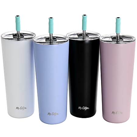 Mr. Coffee Java Quest Stainless Steel Tumbler Set With Lids And Straws. 23 Oz, Assorted Colors, Set Of 12 Pieces