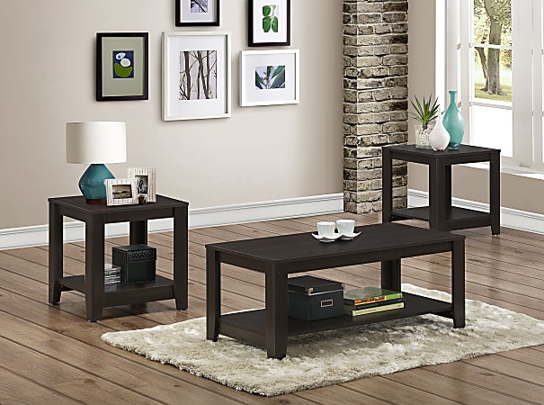 Monarch Specialties 3-Piece Coffee Table Set With Shelves, Rectangle, Cappuccino