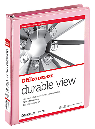 Office Depot® Brand Durable View 3-Ring Binder, 1" Round Rings, Pink