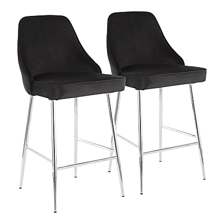 LumiSource Marcel Contemporary Glam Counter Stools, Black/Chrome, Set Of 2 Stools