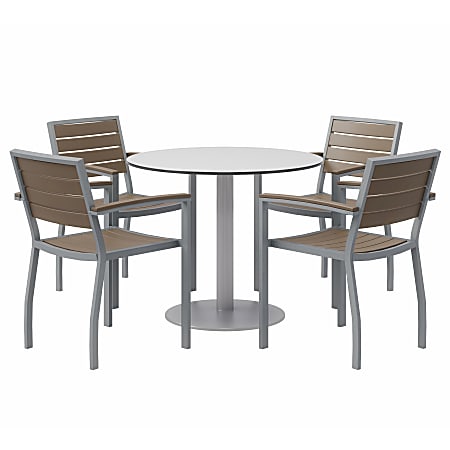 KFI Studios Eveleen 5-Piece Outdoor Patio Set, 45-5/8”H x 30”W x 30”D, Silver/Mocha Chairs, Gray/Silver Table