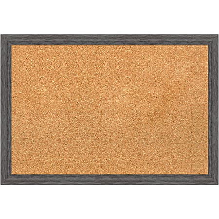 Amanti Art Non-Magnetic Cork Bulletin Board, 26" x 18", Natural, Pinstripe Plank Gray Thin Plastic Frame