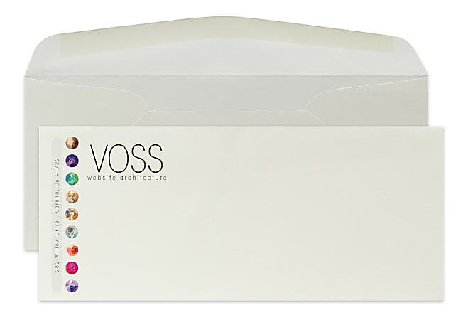 Custom Full Color #10 Flat Print Envelopes With Moisture/Gum-Seal, 4-1/8" x 9-1/2", Bright White Woven, Box Of 250 Envelopes