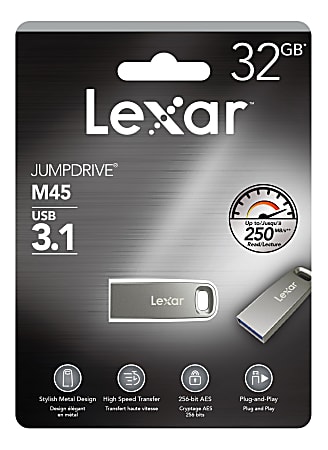 Lexar® JumpDrive® M45 USB 3.1 Flash Drive, 32GB, Silver, LJDM45-32GABSLNA