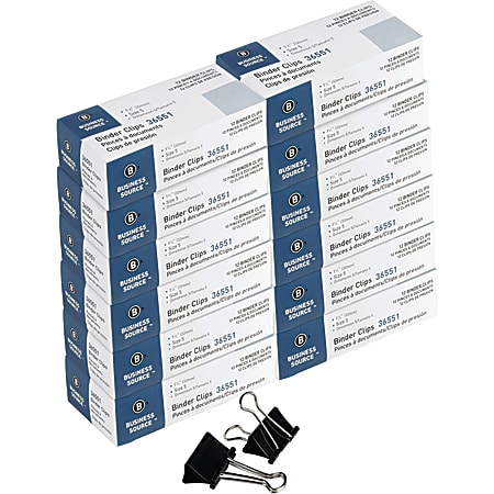 Business Source Fold-Back Binder Clips, Medium, 1-1/4" Wide, 5/8" Capacity, 12 Clips Per Box, Case Of 120 Boxes